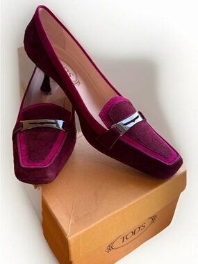 Tod's Burgundy and Fuchsia Suede Kitten Heels size 10B